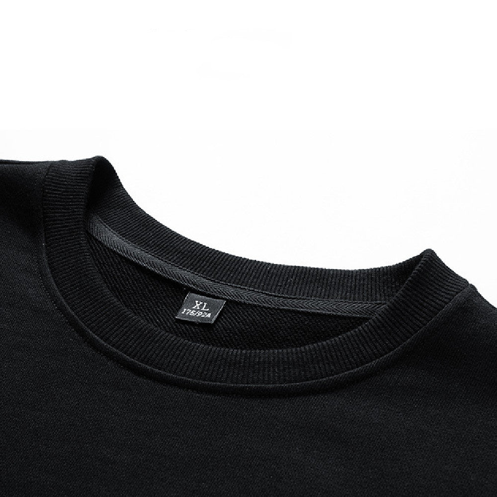 Loose Cotton Round Neck Long Sleeve Top / Black / 3XL