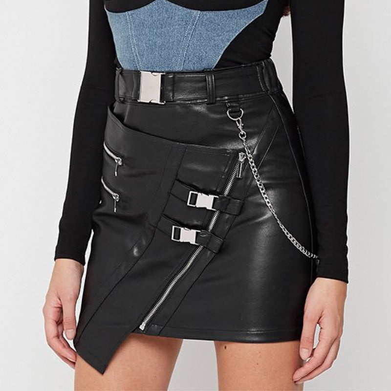 Black Slim-Fit Zipper Mini Skirt / Black / L