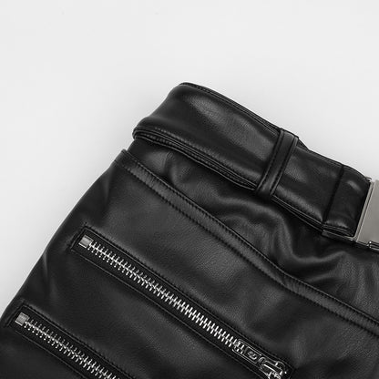 Black Slim-Fit Zipper Mini Skirt