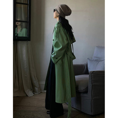 PU Square Collar Mid-Length Trench Coat / Black / L