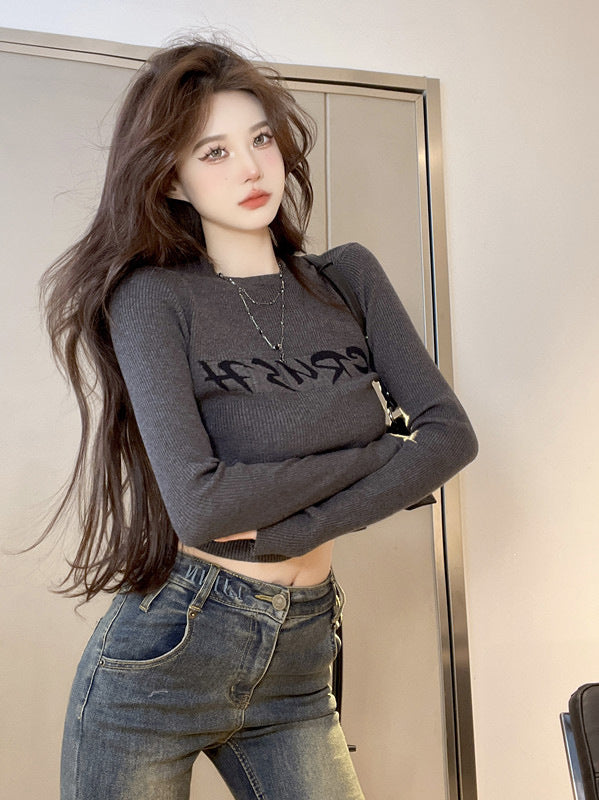 Gray Letter Jacquard Long Sleeve Jacket