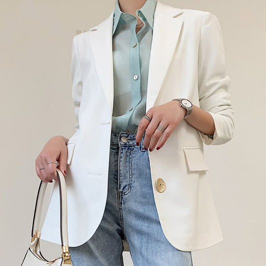 Wave Collar Longline Blazer / White / 2XL