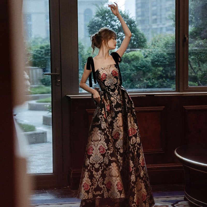French-Inspired Sleeveless Bandage Maxi Dress / Picture color / S