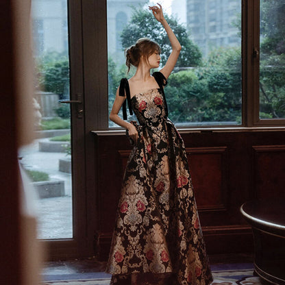 French-Inspired Sleeveless Bandage Maxi Dress / Picture color / S