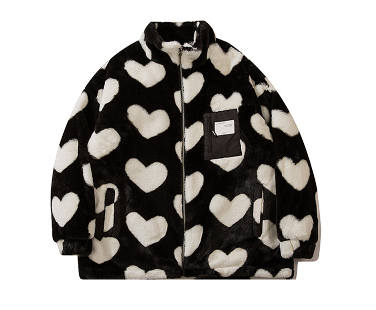 Plush High-Collar Polyester Jacket / Apricot / L