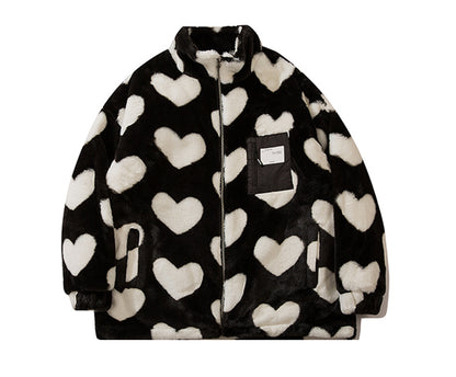 Plush High-Collar Polyester Jacket / Apricot / L