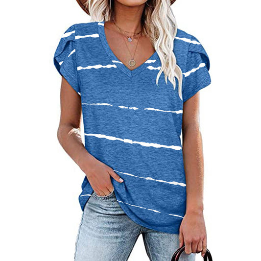 Printed Loose-Fit V-Neck T-Shirt / Black / S
