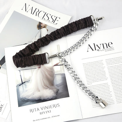 Metal Chain Accent Elastic Belt / Brown / 130cm