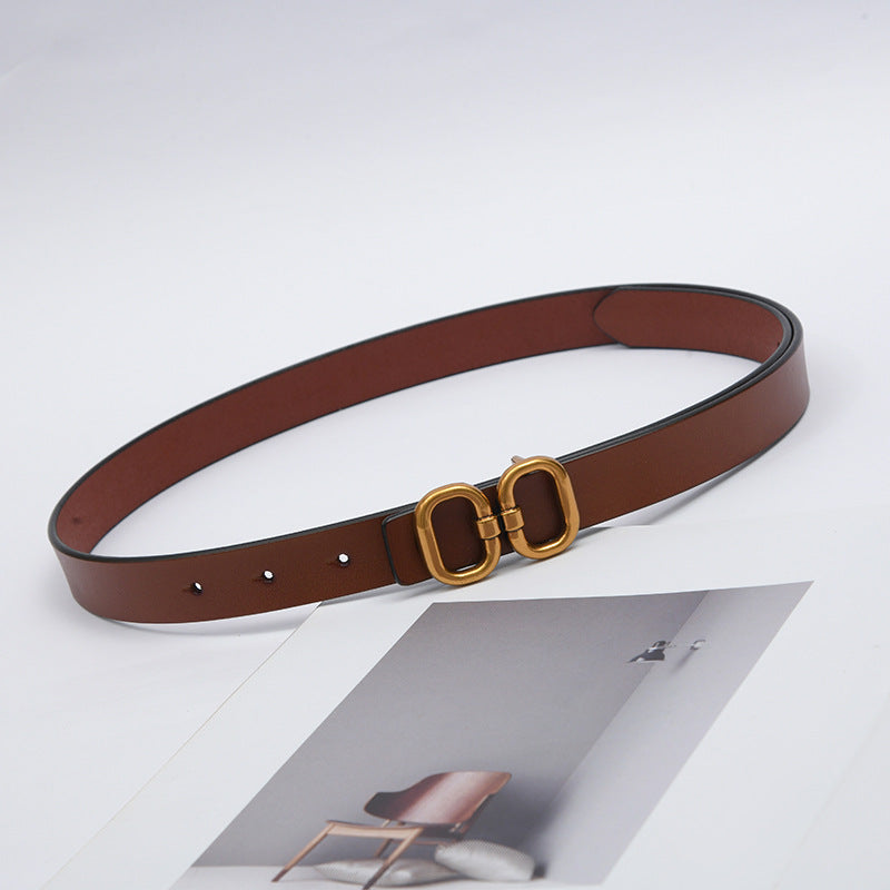 Cowhide Butterfly Buckle Belt / Caramel colour
