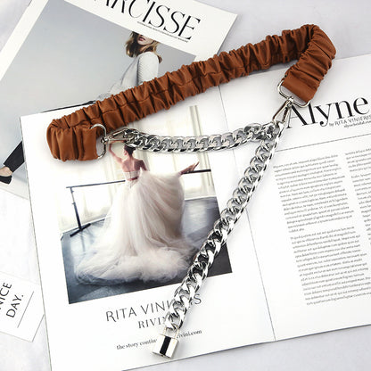 Metal Chain Accent Elastic Belt / Khaki / 130cm