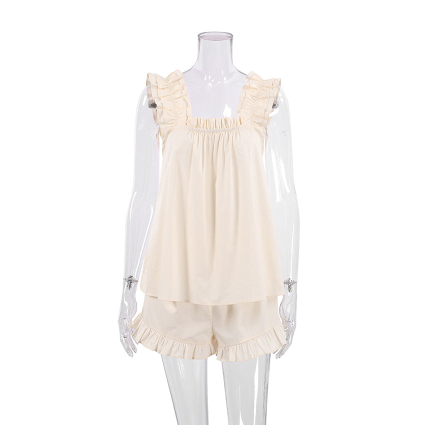 French Ruffle-Trim Sleeveless Lounge Set