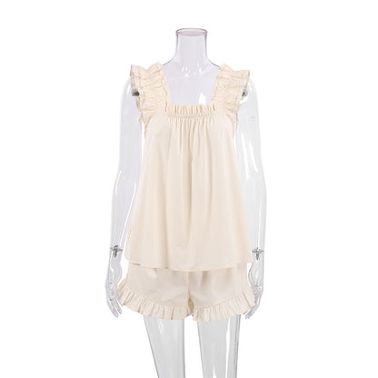 French Ruffle-Trim Sleeveless Lounge Set
