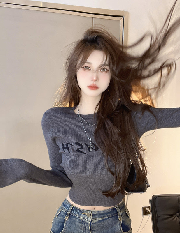 Gray Letter Jacquard Long Sleeve Jacket