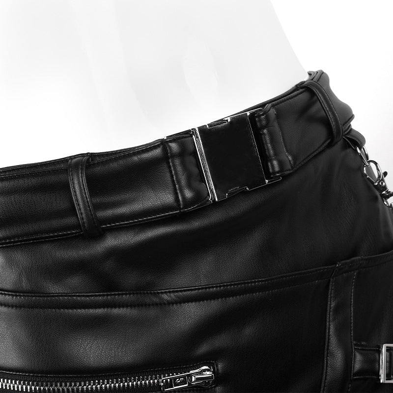 Black Slim-Fit Zipper Mini Skirt