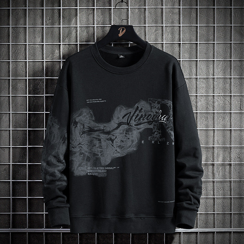Loose Cotton Round Neck Long Sleeve Top / Black / M