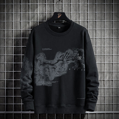 Loose Cotton Round Neck Long Sleeve Top / Black / M