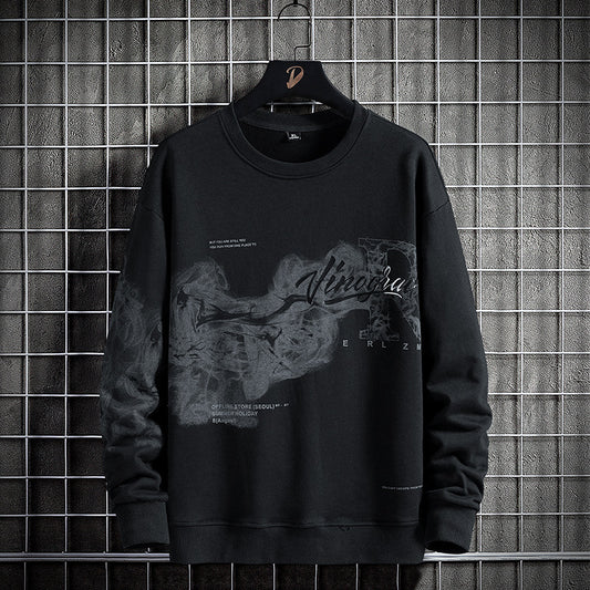 Loose Cotton Round Neck Long Sleeve Top / Black / M