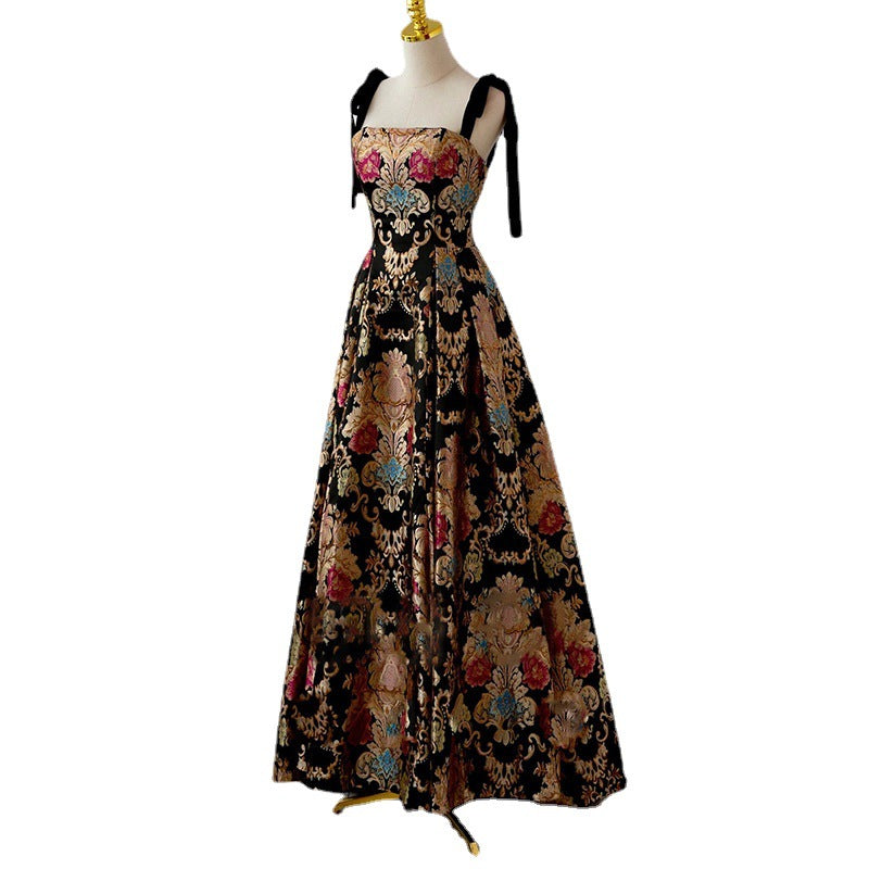 French-Inspired Sleeveless Bandage Maxi Dress / Picture color / XL