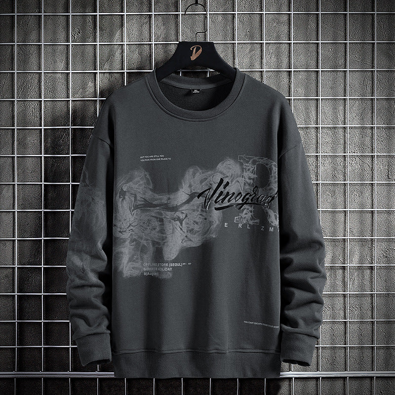Loose Cotton Round Neck Long Sleeve Top / Black / XL