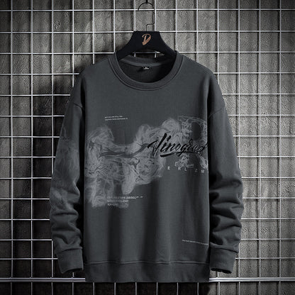 Loose Cotton Round Neck Long Sleeve Top / Black / XL
