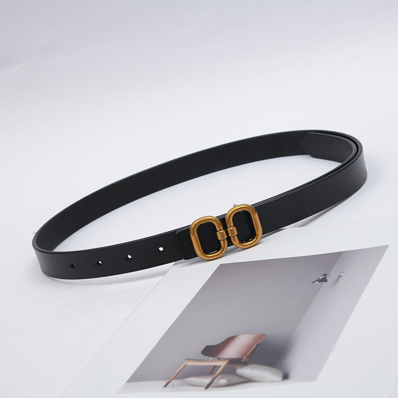 Cowhide Butterfly Buckle Belt / White