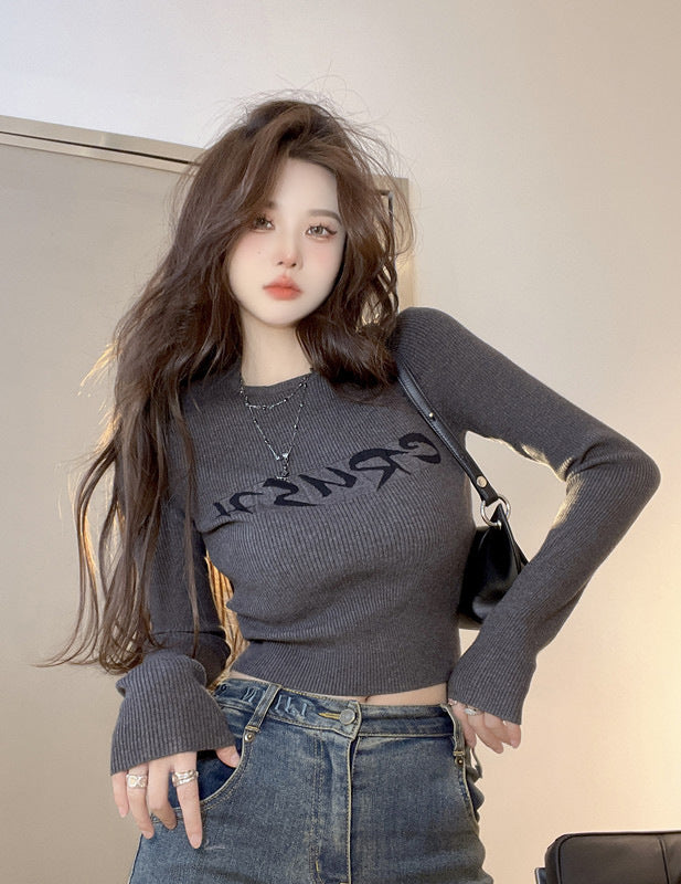 Gray Letter Jacquard Long Sleeve Jacket