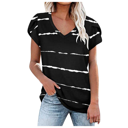 Printed Loose-Fit V-Neck T-Shirt / Black / 2XL