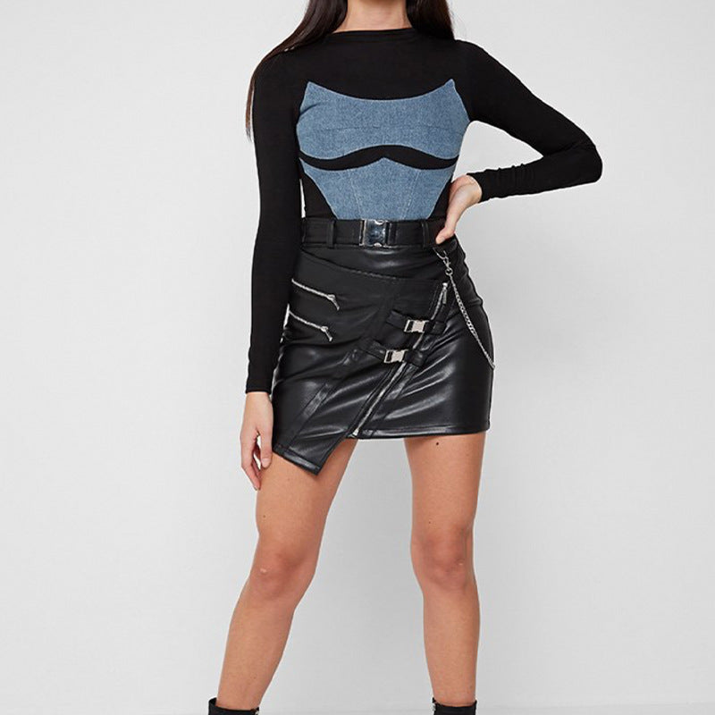 Black Slim-Fit Zipper Mini Skirt / Black / M