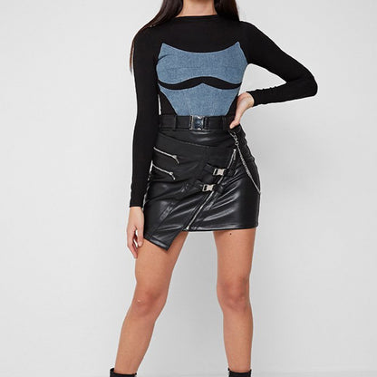 Black Slim-Fit Zipper Mini Skirt / Black / M