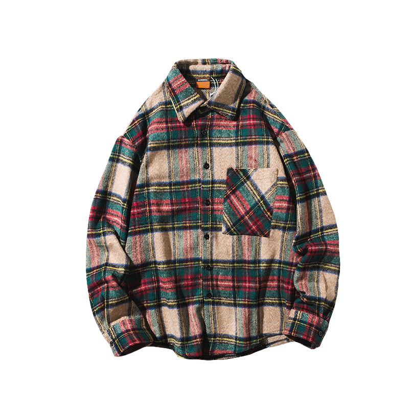 Khaki Red Plaid Long Sleeve Shirt / Khaki / XL