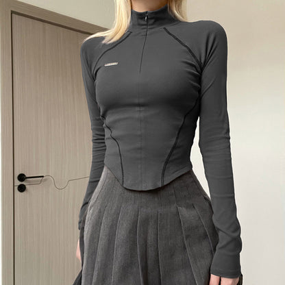 Gray Stand Collar Fitted T-Shirt / Grey / L