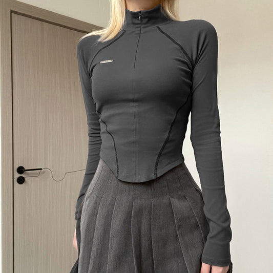 Gray Stand Collar Fitted T-Shirt / Grey / L