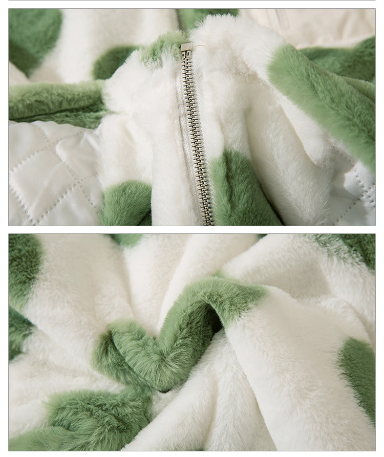 Plush High-Collar Polyester Jacket / Black / M