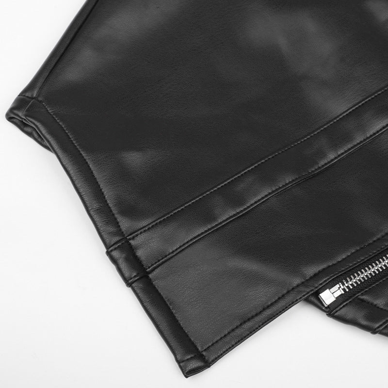 Black Slim-Fit Zipper Mini Skirt