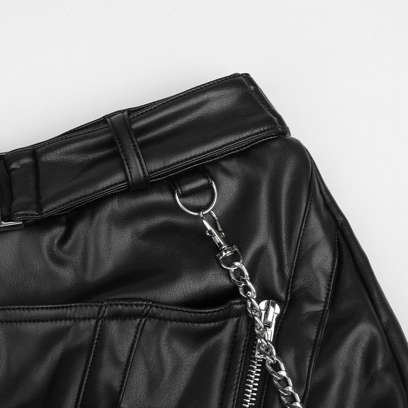 Black Slim-Fit Zipper Mini Skirt
