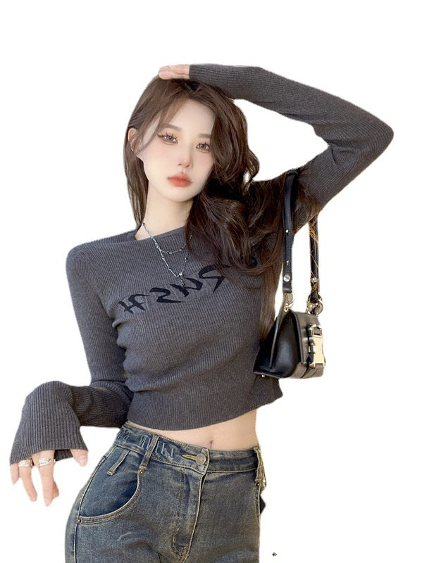 Gray Letter Jacquard Long Sleeve Jacket
