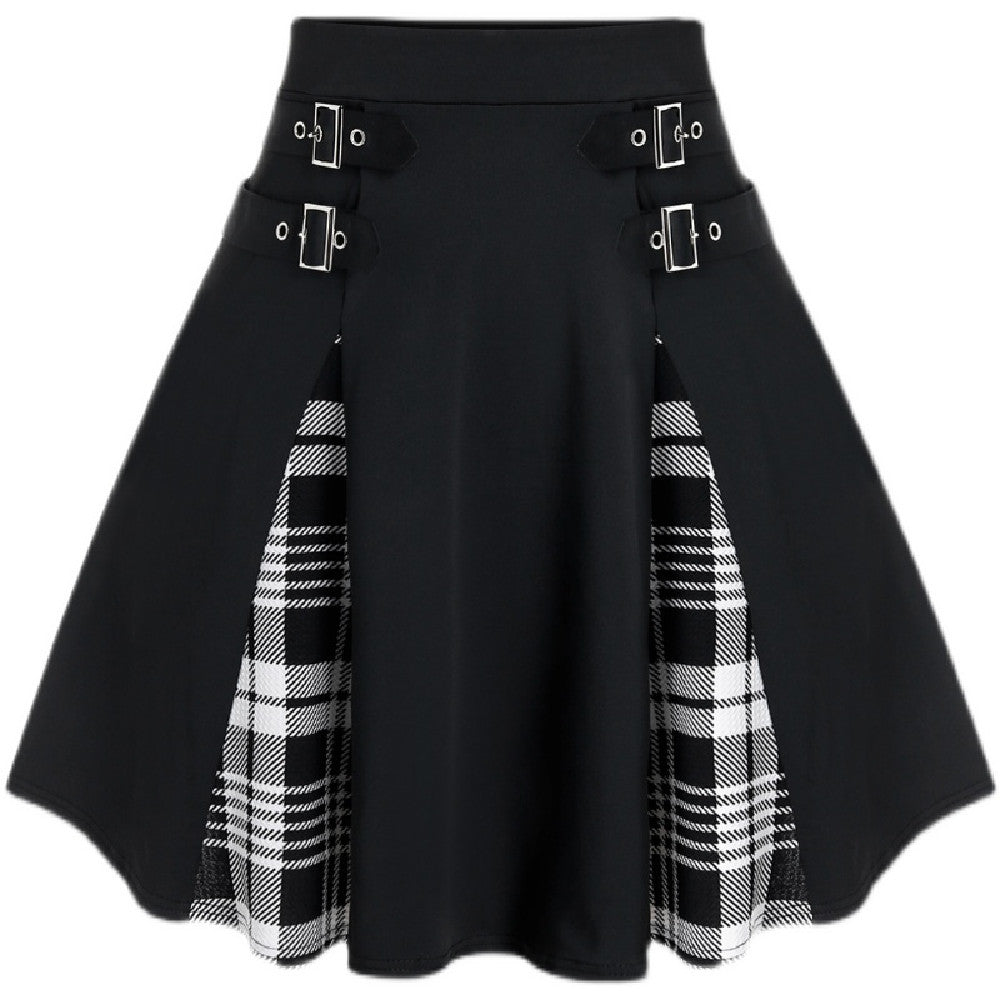 Black High-Waist Check Skirt / Black / S