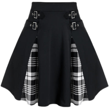 Black High-Waist Check Skirt / Black / S