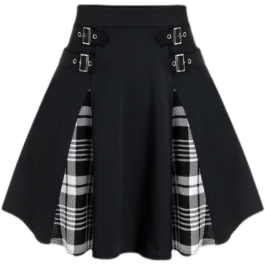 Black High-Waist Check Skirt / Black / S