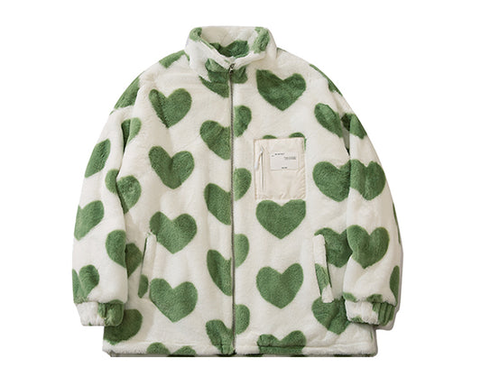 Plush High-Collar Polyester Jacket / Apricot / M