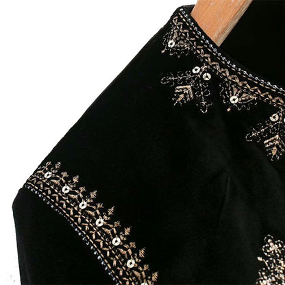 Black Printed Loose Round Neck Jacket / Black / S
