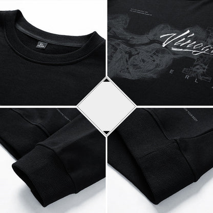 Loose Cotton Round Neck Long Sleeve Top / Black / 2XL