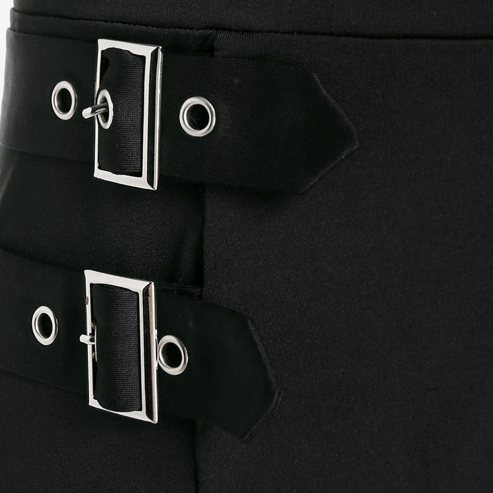 Black High-Waist Check Skirt / Black / L