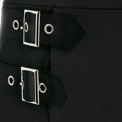 Black High-Waist Check Skirt / Black / L