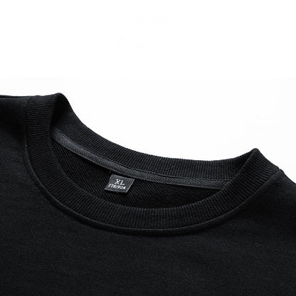 Loose Cotton Round Neck Long Sleeve Top / Black / 3XL
