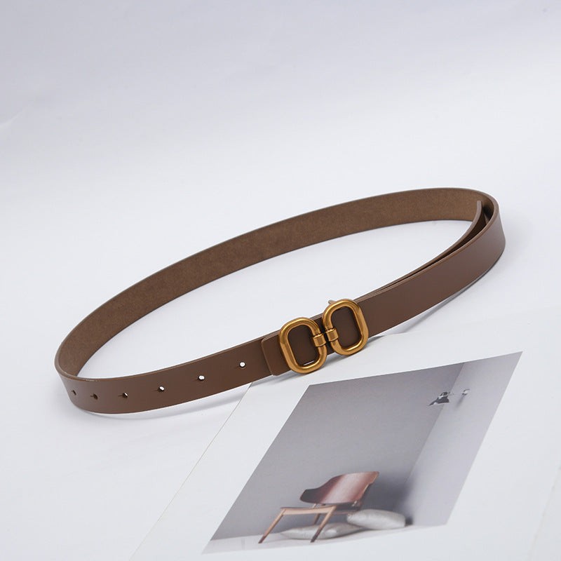 Cowhide Butterfly Buckle Belt / Beige