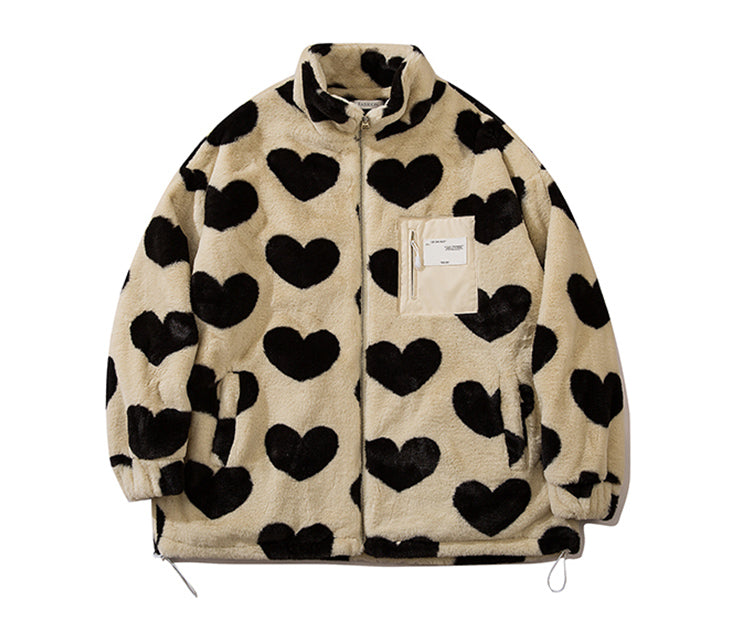 Plush High-Collar Polyester Jacket / Apricot / XL