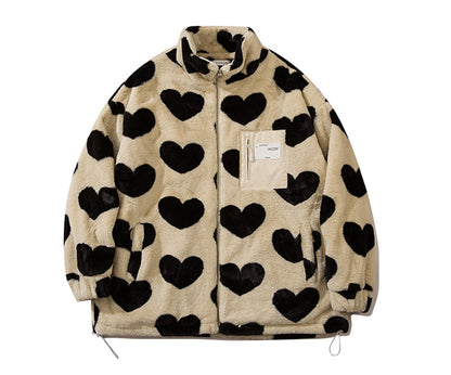 Plush High-Collar Polyester Jacket / Apricot / XL